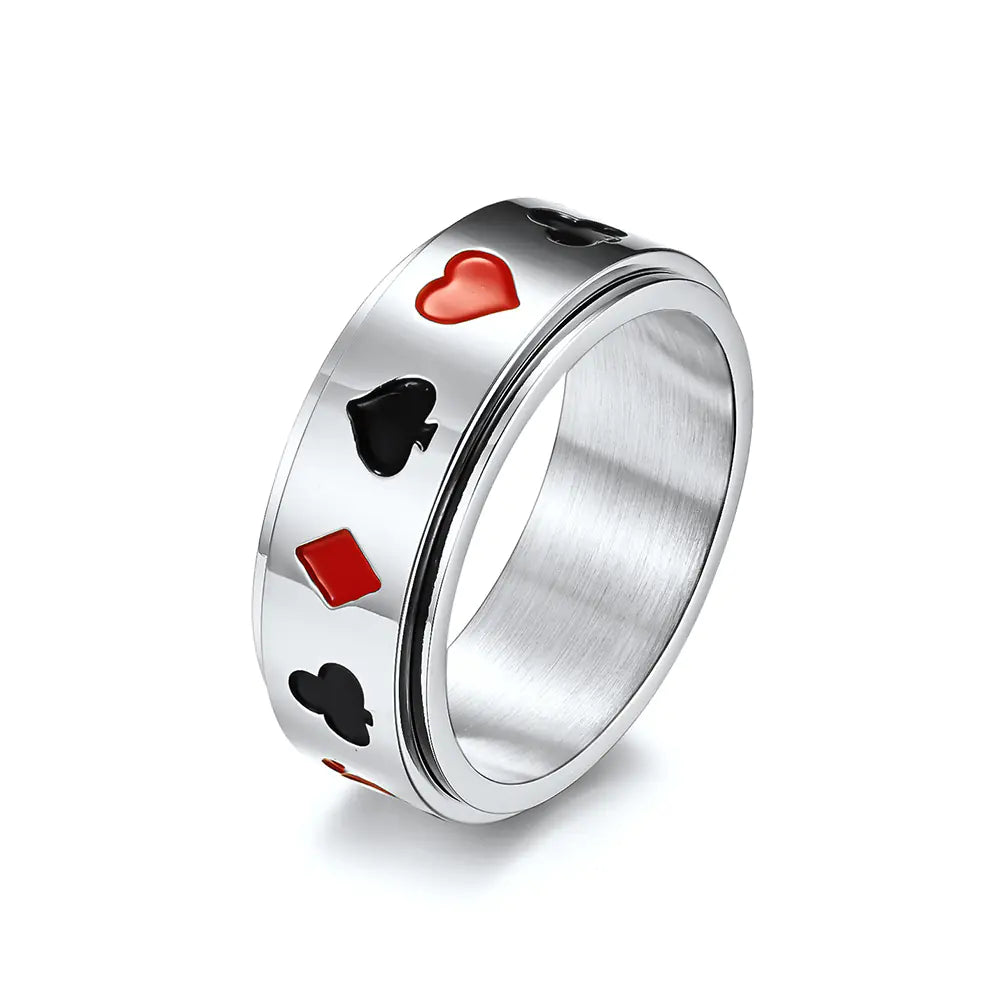 Playing Card Pattern Ring with Spades Hearts Clubs Diamonds