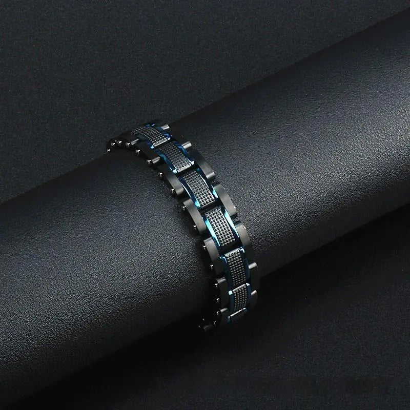 Black Room Blue Grid Stainless Steel Carbon Fiber Bracelet