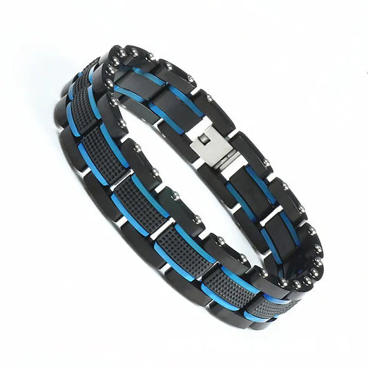 Black Room Blue Grid Stainless Steel Carbon Fiber Bracelet