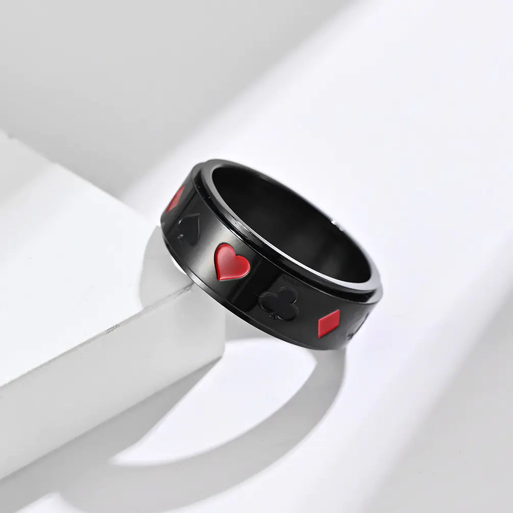 Playing Card Pattern Ring with Spades Hearts Clubs Diamonds