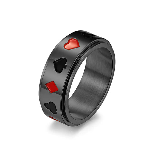 Playing Card Pattern Ring with Spades Hearts Clubs Diamonds