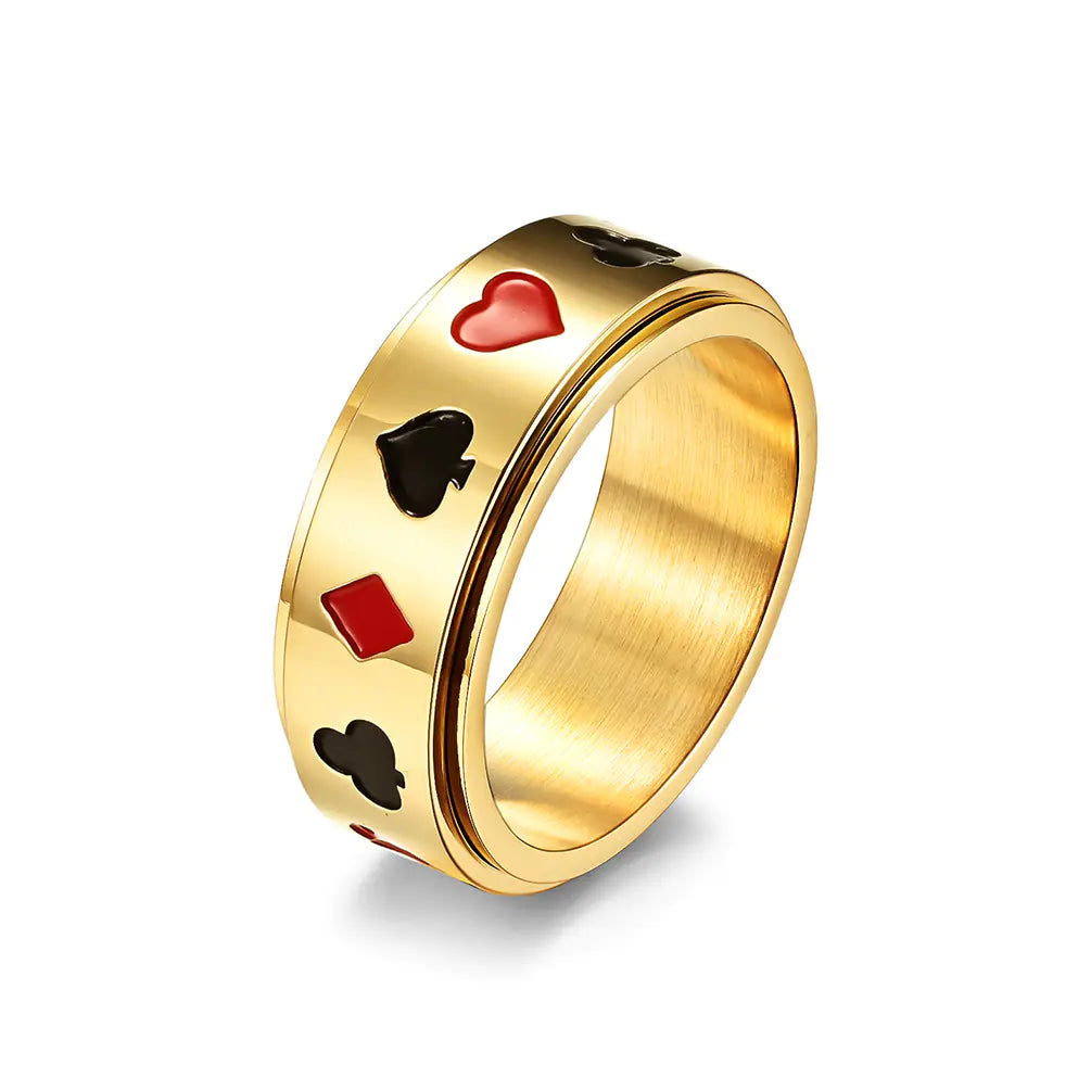Playing Card Pattern Ring with Spades Hearts Clubs Diamonds